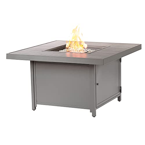 Oakland Living Square 42 in. x 42 in. Aluminum Propane Fire Pit Table with Glass Beads, Two Covers, Lid, 57,000 BTUs in Grey Finish