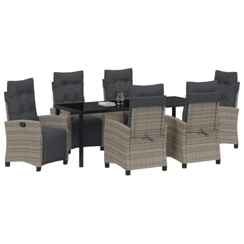vidaXL Garden Dining Set 7 pcs Grey Poly Rattan