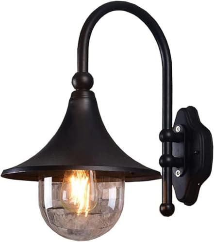 Laosoan Outdoor Vintage Wall Light Sconce - Waterproof Acrylic Lampshade E27 Porch Light for Garden, Patio, Balcony, and Villa Decor - Black Finish