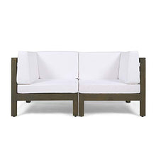GDFStudio Outdoor Sectional Loveseat Set | 2-Seater | Acacia Wood | Water-Resistant Cushions | Gray and White