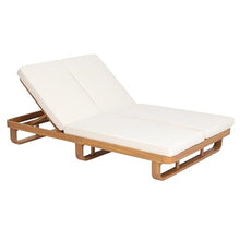 Christopher Knight Home Double Acacia Wood Chaise Lounge with Dual Adjustable Backrests, Patio Outdoor Chaise Lounge with Cushions, Wooden Sunbathing Pool Lounger, 1Pcs Set, Natural+Beige