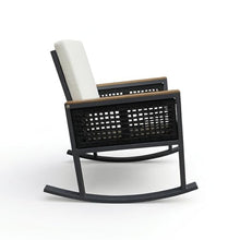 East Green Linden Teak and Aluminum Rocking Chair with Cushions - Modern Outdoor Rocker Made with Premium Weather-Resistant Materials