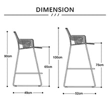 LASEVE Bar Stools Bar Stools Dining Chair Metal Bar Stools Rattan Counter Stool with Black Metal Frame Simple Style High Bar Stool Wicker Stool Dining Chair for Kitchen Pub Café Counter Outdoor Isla