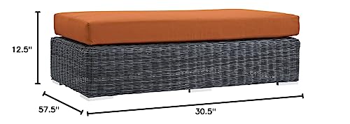 Modern Contemporary Urban Design Outdoor Patio Balcony Rectangle Ottoman, Orange, Rattan