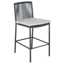 Afuera Living Modern Aluminum Outdoor Counter Chairs, 27 in Seat Height, Powder-Coated Dark Gray Frame, Set of 2, Pebble Weave Design, Brushed Stainless Steel Footrest, Comfortable Patio Seating