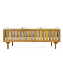 Merax 67.5" Outdoor Patio Daybed 3 Seater Sofa Bed,Acacia Wood Frame with Rattan Arm,Cushion & Pillow for Pool
