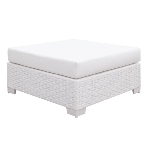 Furniture of America Arthur Contemporary Rattan Large Patio Ottoman in White