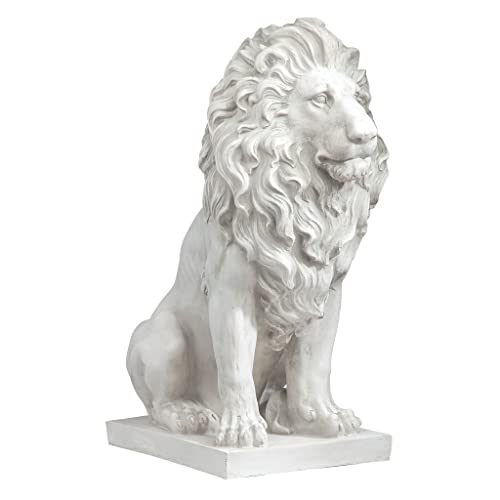 Design Toscano Lion of Florence Sentinel Indoor/Outdoor Animal Statue, 28 Inch Tall, Cast Stone Resin, Antique Stone Finish