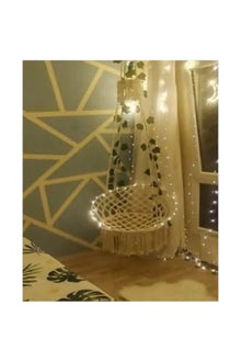 Handmade Macrame Swing Chair 59.1 in Height Ecru Cotton Rope, Indoor/Outdoor Use, Single Person Capacity, Modern Style with Steel Anchor for Garden and Balcony