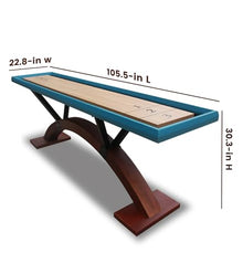 Beneouya Shuffleboard Table Curved Base Blue Top with 8 Pucks