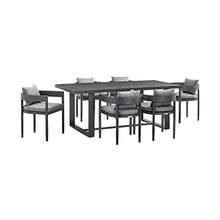 Armen Living Argiope Outdoor Patio 7-Piece Dining Table Set in Aluminum with Grey Cushions