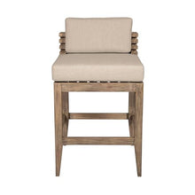 Benzara Hida 30 Inch Outdoor Patio Barstool Chair with Olefin Cushions Brown and Taupe