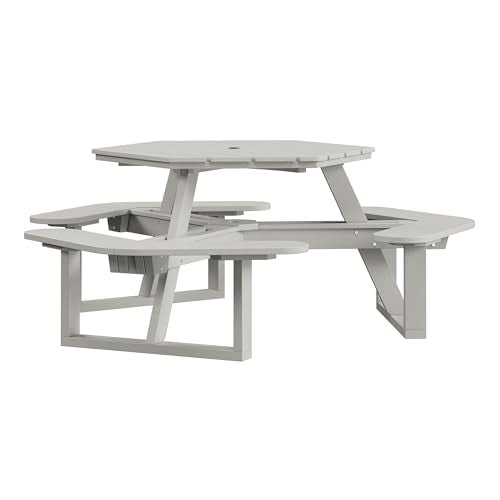 Bahia Verde Shoreline Made in USA Hexagon Picnic Table, Seating for 6, Cove Gray