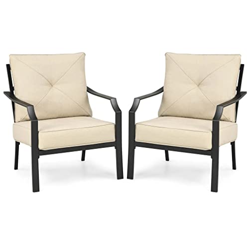 ONMYJFD 2 Piece Patio Dining Chairs Stackable Removable Cushioned Garden Patio