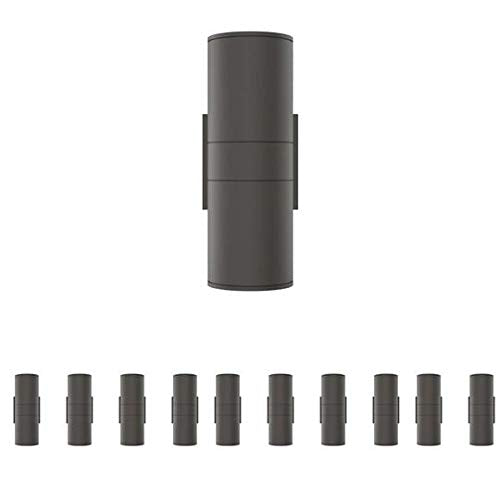 LEDMyplaces Waterproof 2x12W Cylinder Up and Down Outdoor Wall Sconce Lights, Dusk-to-Dawn Illumination for Stylish Porch Décor, 3000K Warm White, Aluminum, Double Side Light, Pack of 10