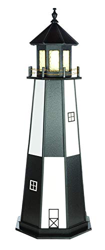 DutchCrafters Decorative Wooden Lighthouse, Standard Light Bulb, Cape Henry Style - Amish Made in USA (Black/White, 6 Foot)