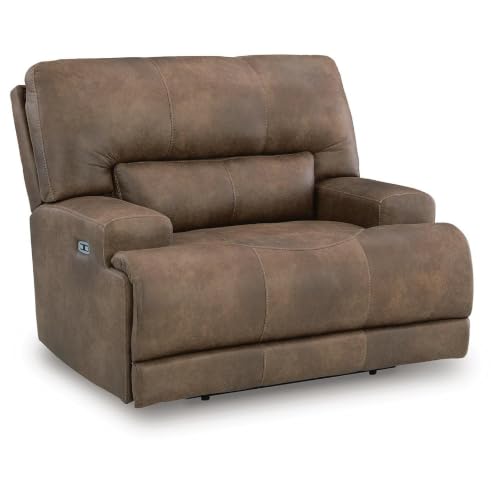 Benzara Bucky Power Recliner Chair, Adjustable Headrest, USB Port, Brown Faux Leather