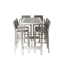Pemberly Row Contemporary 7-Piece Aluminum Patio Bar Set Grey