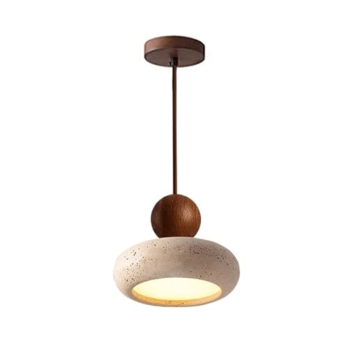 MVNOIRE Natural Stone Walnut Color Round 5.9in Pendant Light Nordic Retro Bedroom Creative Small Hanging LED Source Three-Color Adjustable Lamp for Bedside Restaurant Bar