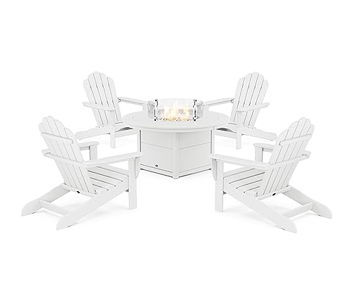 Trex Outdoor Furniture 5-Piece Monterey Bay Adirondack Conversation Set with Fire Pit Table Classic White