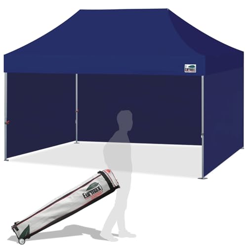 Eurmax USA Superior 10x15ft Pop-up Canopy Tent with 4 Side Walls,Navy Blue