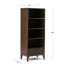 SIMPLIHOME Harper Solid Hardwood 24" Mid Century Modern Bookcase Walnut Brown