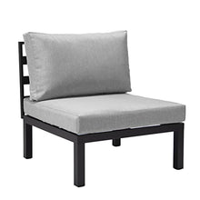 LeisureMod Hamilton Modern 7-Piece Modular Outdoor Sectional Set with Fire Pit Table Light Grey