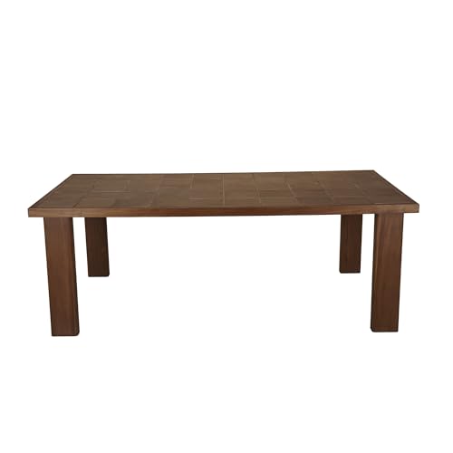 NADAAL STUDIOS Emeren Outdoor Dining Table, Rectangular Ceramic Tile Inlay, Solid Teak Frame, Seating for Eight, Brown