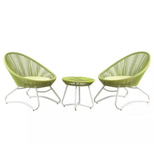 KPHYMOD 3 Piece Green Rattan Chairs with Beige Cushions and Coffee Table, Outdoor Patio Conversation Sofa Set for Deck Yard Porch