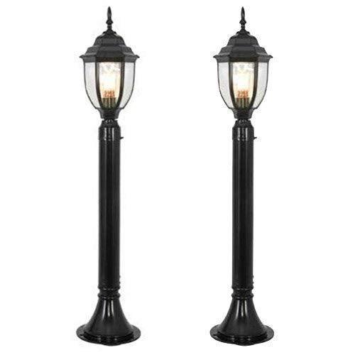 vsGotber 2-Pack 1M Hight Outdoor Lawn Pillar Light Garden Column Lamp European Style Waterproof Road Light Vintage Exterior Villa Floor Lamps,Black