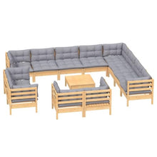 Heofavd 13-Piece Garden Patio Furniture Set Grey Solid Pinewood Modular Outdoor Sectional Loveseat with Ottoman 25x25x11 in for Backyard Balcony and Lawn