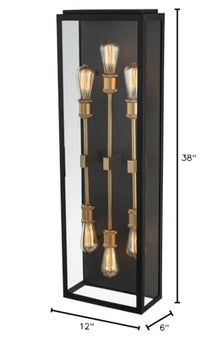 Kalco Ashland Outdoor Wall Sconce 6-Light 240W Matte Black / Sanded Gold