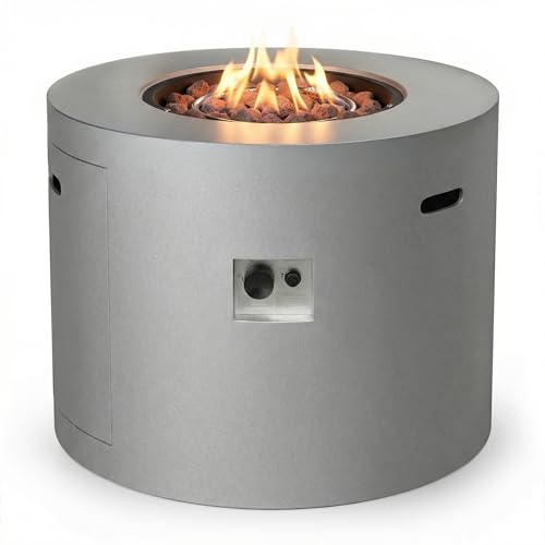 Kinger Home Loren 32-Inch Round Propane Fire Pit Table, Alloy Steel Outdoor Fire Pit with 50,000 BTUs, Includes a Burner lid, Lava Rocks and Weather Resistance Cover