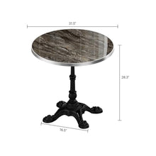 Hassyee Outdoor Marble-Look Sintered Stone 31.5" Round Coffee Table with Heavy-Duty Cast Iron Base, Patio Dining Table for Bistro, Cafe, Bar & Home Use (31.5" Round)