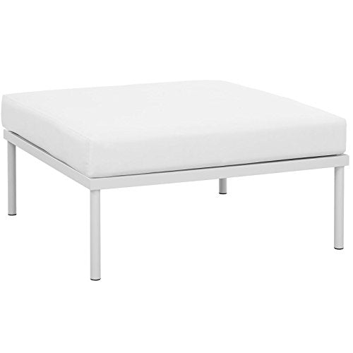 Contemporary Modern Outdoor Patio Balcony Garden Lounge Side Chair Ottoman White Fabric Aluminum
