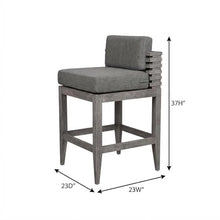 Outdoor Escape Gray Eucalyptus Wood Outdoor Patio Counter Stool with Cushions, Modern Square Seat, Durable Frame, Comfortable Gray Olefin Cushions