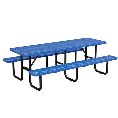 EPOFIT 96" Rectangular Outdoor Picnic Table, Carbon Steel Construction, Durable & Easy to Clean, Ideal for Backyard, Patio, Family Barbecues & Home Garden, Light Blue
