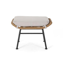 Benzara Margo Outdoor Ottoman Set of 2 24 Inch Iron Beige Brown Black