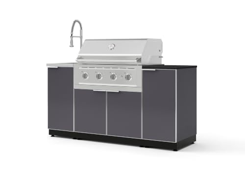 NewAge Products Classic Series 5PC Aluminum Slate Gray Modular Outdoor Kitchen Grill Island with 36" Performance Grill NG - 24"D x 68"W x 57.15"H