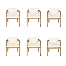 Christopher Knight Home Shika Acacia Wood Outdoor Dining Chair Set of 6 with Cushion, Solid Wood Patio Barrel Chair for Dining Table, Patio Dining Chair Set, Teak+Beige
