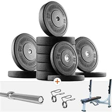 French Fitness Olympic Bumper Plate Set with 7 ft Olympic Bar 415 lbs + Bench