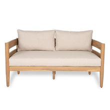 Christopher Knight Home Kayim Patio Loveseat Coffee Table Set with Curved Arm and Backrest, Acacia Wood Conversation Sofa Chat Set, Outdoor Furniture Set for Backyard Deck, Light Teak+Beige