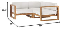 Modway EEI-4255-NAT-WHI-SET Upland Patio Teak Wood 3-Piece Sectional Sofa Set, Natural White