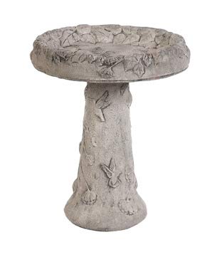 Solid Rock Stoneworks Glorious Hummingbird Birdbath-22 Tall x 19" Dia- Pre-Aged