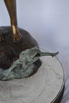 Nifao Girl with Frog, Outdoor Medium Bronze Fountain, 21" L x 15" W x 38" H