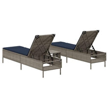 TUERYAFEK 3 Piece Patio Sun Lounger Set with Cushion, Gray Poly Rattan Adjustable Backrest Outdoor Lounge Chair with Thick Padded Seat, Powder-Coated Steel Frame for Garden