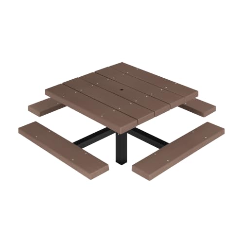 BarcoBoard 48 in. Square Pedestal Picnic Table, Inground Mount, Brown