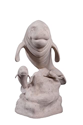 Manatees Fountain Sculpture Home Garden Decor Accent (Roman Stone)