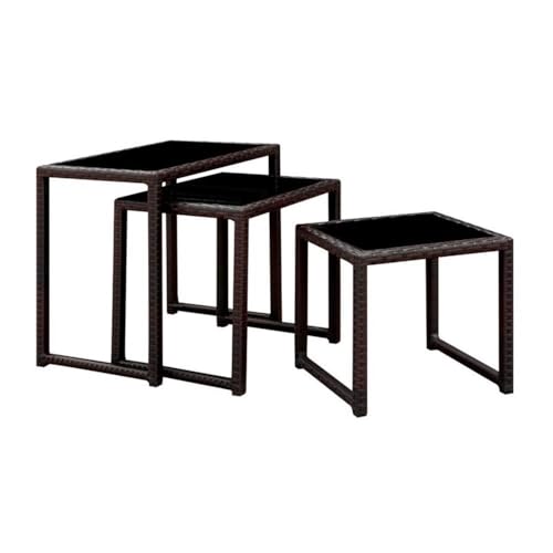 Afuera Living Patio Nesting Tables, 3-Piece Set, Aluminum Frame with Espresso Wicker Finish and Black Tempered Glass Tops, Contemporary Design, Weather Resistant Outdoor End Tables for Patio or Deck