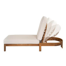 Seeheool Patio Acacia Wood Chaise Lounge Chairs with Adjustable Backrest Set of 2, Teak Finish Outdoor Reclining Chaise Lounger with Beige Cushion, Single Lounge Chair for Patio Backyard Poolside